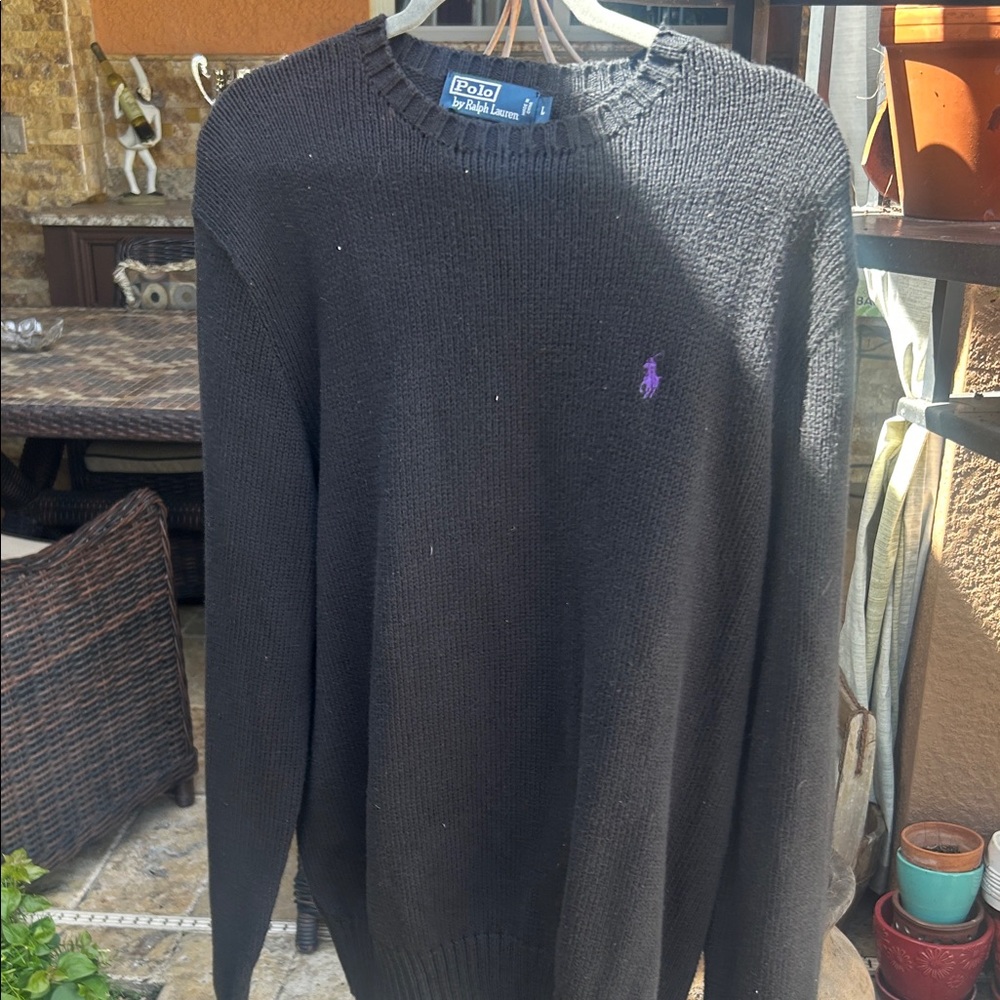 Ralph Lauren Black Crewneck Sweater with Purple Pony